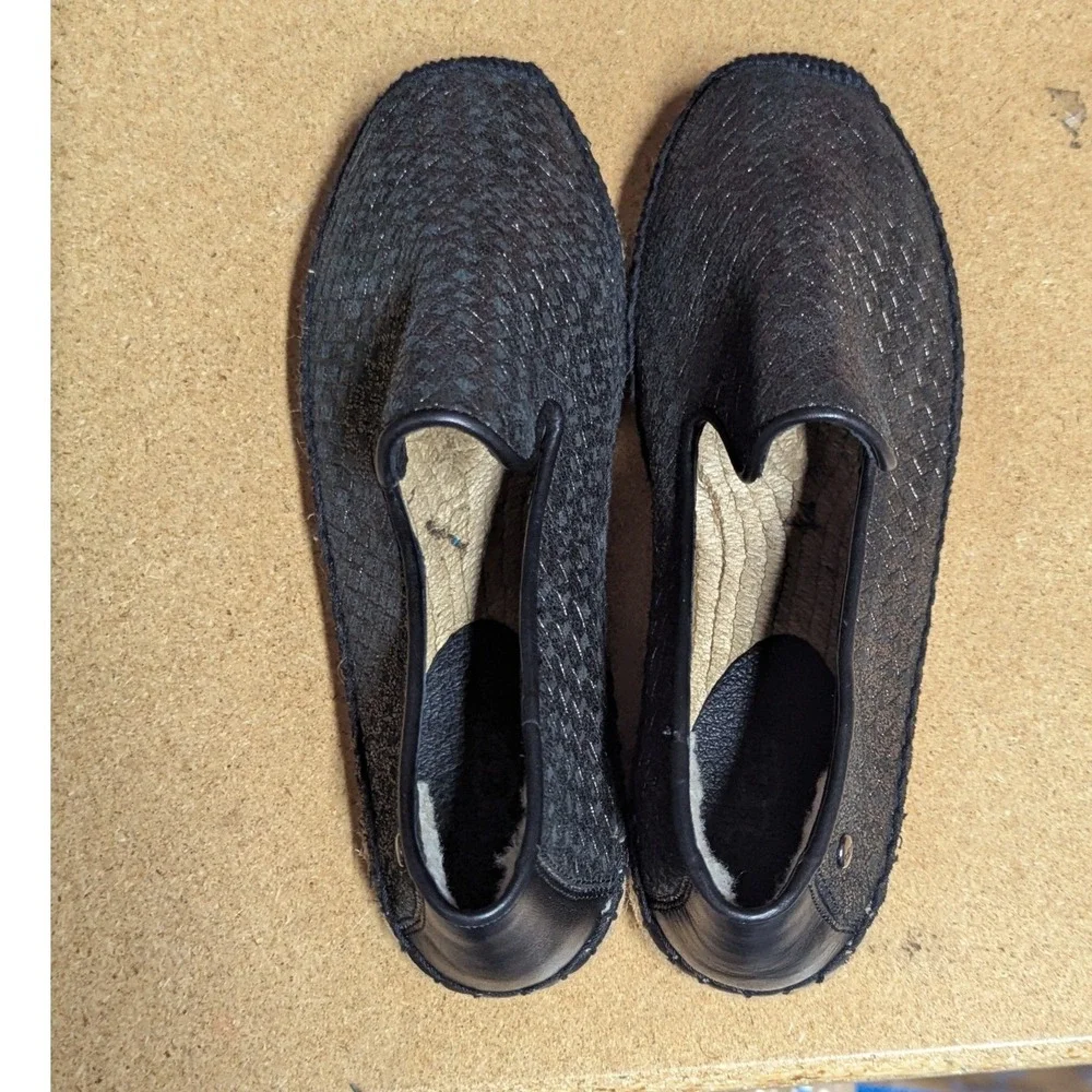 UGG Tioga‎ Metallic Woven Leather Espadrille Loafers Black Pewter 1010196 Size 6